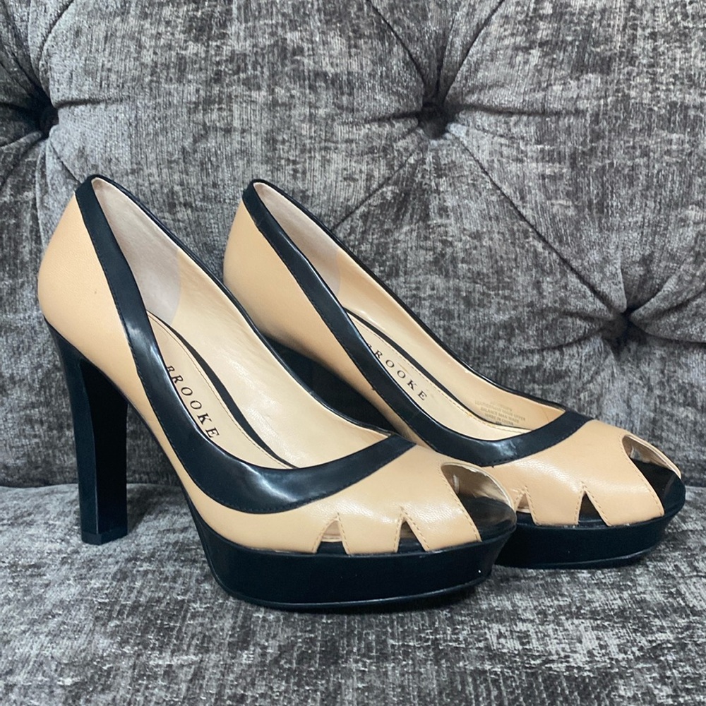 Audrey Brook Leather Peep Toe Heels